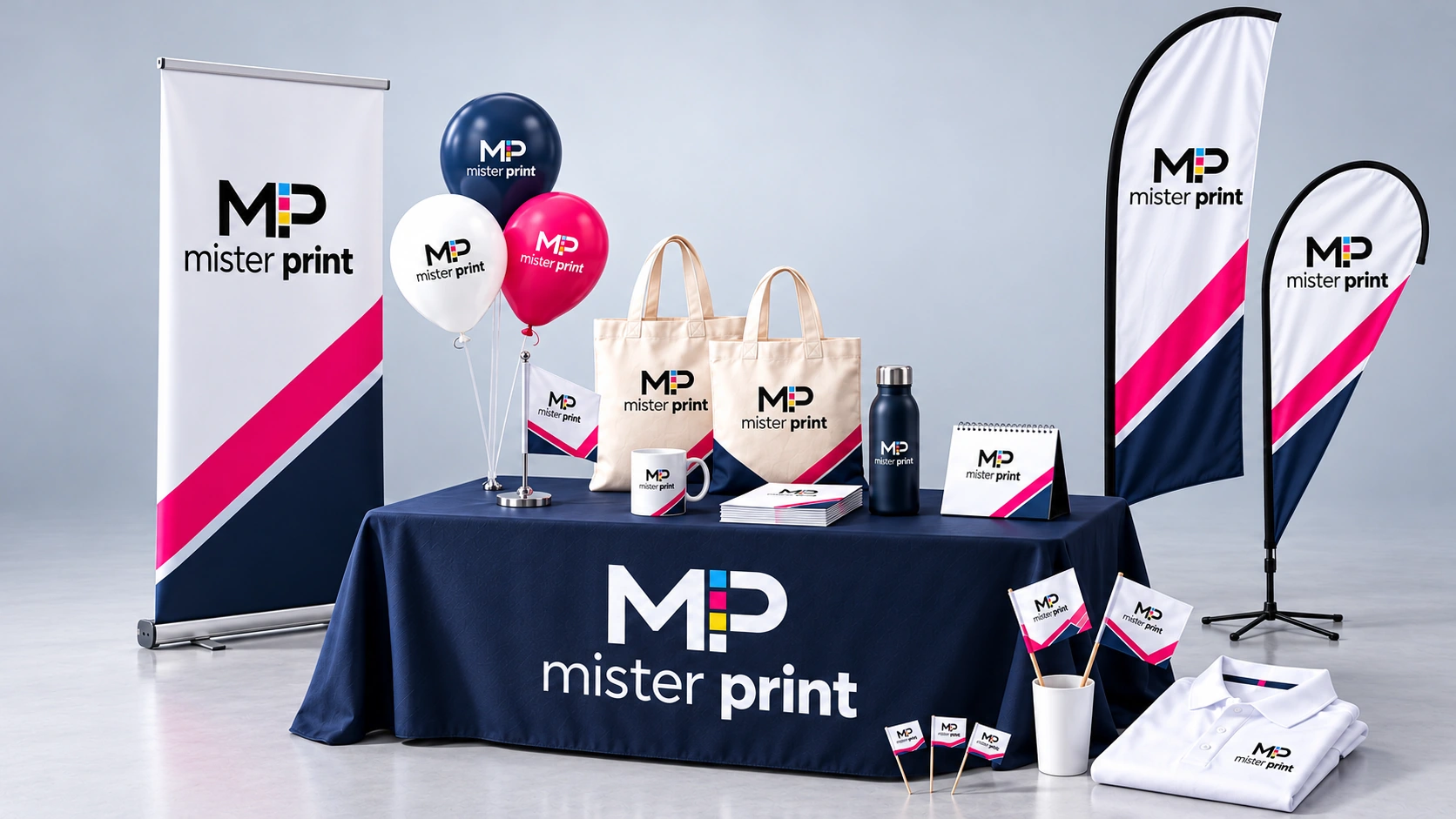 Mister Print — produits d'impression personnalisables : roll-up, drapeau, sac et bâche