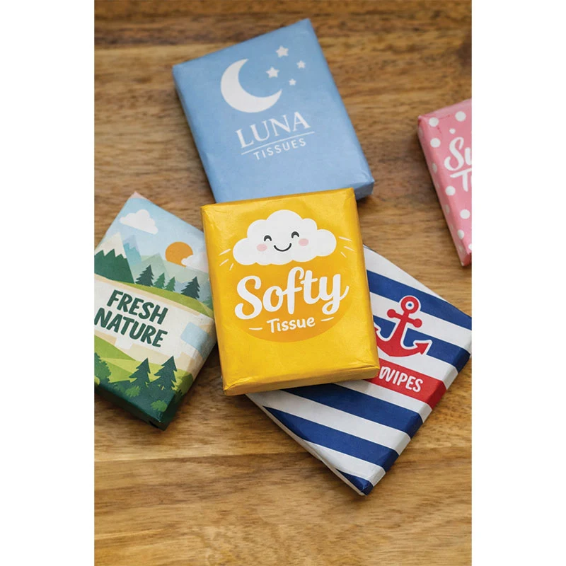 Paper tissues with personalized paper packaging